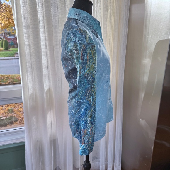 Vintage 80s twin set, camisole & blouse, blue abstract ombre print, 4/6 (S/M) - Picture 7 of 13